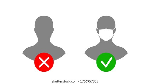 No Face Mask No Entry People with and without Face Mask Sign. Vector Image.