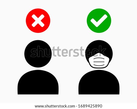 No Face Mask No Entry People with and without Face Mask Sign. Vector Image.