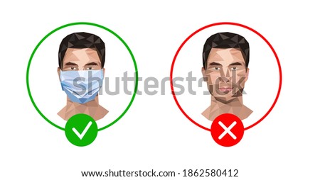 No Face Mask No Entry People with and without Face Mask Sign. Vector Image.