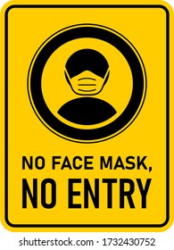 No Face Mask No Entry Policy Rectangular Vertical Instruction Sign with an Aspect Ratio of 3:4 and Rounded Corners. Vector Image.