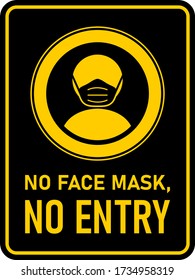 No Face Mask No Entry Policy Rectangular Vertical Instruction Sign with an Aspect Ratio of 3:4 and Rounded Corners. Vector Image.