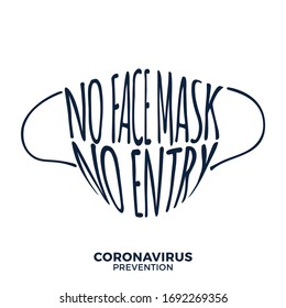 No face mask, no entry protect and prevent from Coronavirus or Covid-19 hand draw lettering warning sign vector for use to notice to people or visiter beware and wear face mask before enter the area