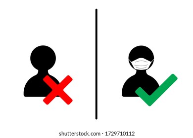 No face mask, no entry to protect against Coronavirus. Vector illustration with silhouette people, quarantine, social distancing, instruction.