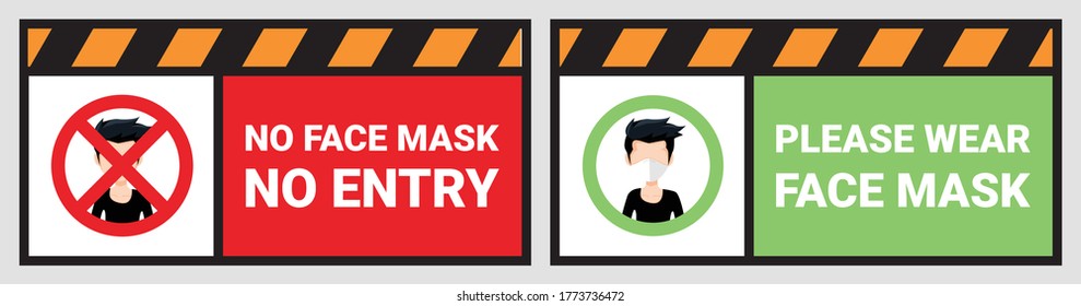 No face mask, No entry to protect and prevent from Coronavirus or Covid-19. Warning sign vector for use to notice to people or visiter beware and wear face mask before enter the stores, supermarkets