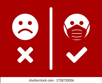 No Face Mask, No Entry Sign with Masked and Unmasked Face Icons and an Aspect Ratio of 4:3. Vector Image.