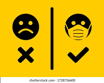 No Face Mask, No Entry Sign with Masked and Unmasked Face Icons and an Aspect Ratio of 4:3. Vector Image.