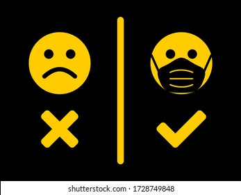 No Face Mask, No Entry Sign with Masked and Unmasked Face Icons and an Aspect Ratio of 4:3. Vector Image.