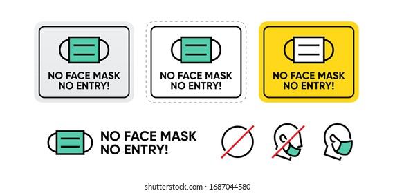 No Face Mask No Entry Vector Sign. Medical Mask For Precautions Warning Sign, How To Protect Yourself And Others. Editable Line Icon.