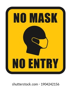 No face mask no entry vector sign. Covid-19 social distancing and safety measures symbol. Coronavirus pandemic icon. Protective mask head silhouette.