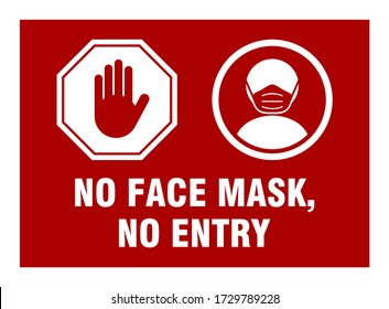 No Face Mask No Entry Warning Sign with a Stop Hand Icon and Wear a Face Mask Icon. Vector Image.