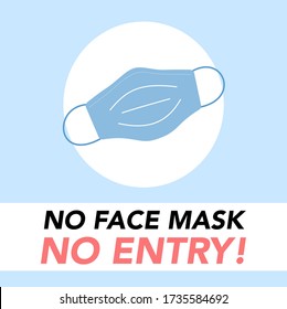No Face Mask No Entry Warning Sign Vector For Reopening Business, Supermarket, Store Or Shopping Mall To Protect And Stop Spreading Of Coronavirus Or COVID-19
