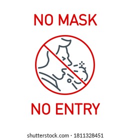 No Face Mask, No Entry Wrong and Right Wear red line Icon banner isolated on white background. No entry without face mask sign. Coronavirus covid19 prevention creative illustration banner.