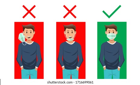 No Face Mask No Entry.Stop The Infection Instructions Vector Illustration