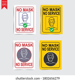 No face Mask, no service No Entry with Coronavirus worldwide warning sign, Vector EPS10 illustration.
