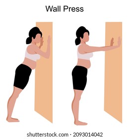 No face Pregnant woman yoga pose .Young beautiful woman Pregnant wall press Pose on white background.Vector isolate flat design concept for exercising prenatal and Yoga during pregnancy good for mum.