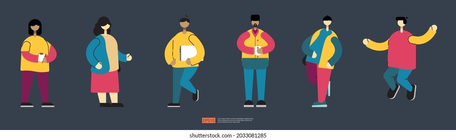 no face young man character set. casual male and female business people standing gesturing. businessman Flat style isolated vector illustration