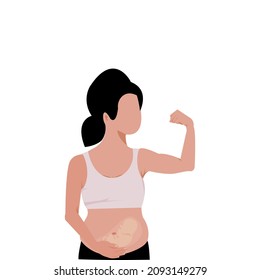 No face young Pregnant woman isolated on white background. Cute strong  pregnant woman caressing her belly.Vector isolate flat design concept for The maternal pregnancy and the birth of the baby.