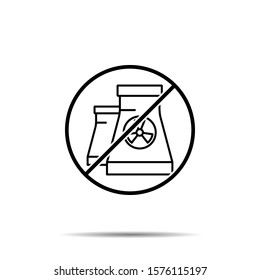 No factory tubes with radiation sign icon. Simple thin line, outline vector of sustainable energy ban, prohibition, embargo, interdict, forbiddance icons for ui and ux, website