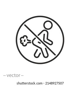 no farting icon, stop bad smell, prohibition fart, thin line symbol on white background - editable stroke vector illustration