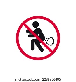 No farting prohibited sign, no fart forbidden modern round sticker, vector illustration.