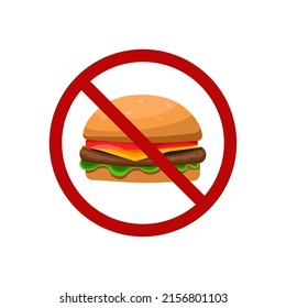 No fast food, no food allowed flat vector sign. Burger illustration. Do not enter with food. No unhealthy eating.	
