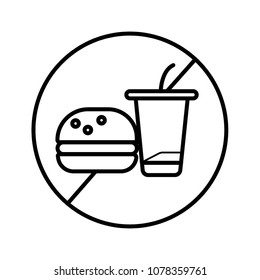 No fast food allowed. Rejecting junk food, snacks. Fat, overweight. Cup of cola with fries and cheeseburger. Fastfood. Vector illustration in flat style
