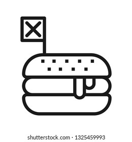 No fast food, burger icon. Concept of healthy. Stroke outline style. Line vector. Isolate on white background.