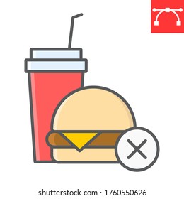 No fast food color line icon, fitness and diet, no food sign vector graphics, editable stroke colorful linear icon, eps 10