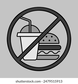 No hay comida rápida y bebida Vector en escala de grises icono. Símbolo gráfico para el Sitio web de la aptitud y de la pérdida de peso y diseño de los App, logotipo, App, UI
