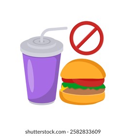 No Fast Food, Fitness Flat Vector Illustration Isolated