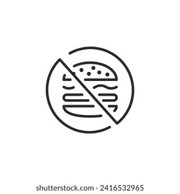 No fast food icon. No burger icon isolated on white background. Vector illustration