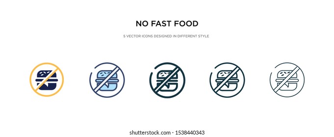 no fast food icon in different style vector illustration. two colored and black no fast food vector icons designed in filled, outline, line and stroke style can be used for web, mobile, ui