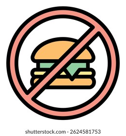 No fast food icon. Outline no fast food vector icon color flat isolated