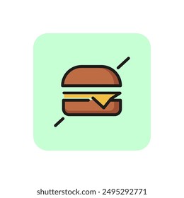 No fast food line icon. Hamburger, cheeseburger, junk food. Health care concept. Can be used for topics like healthy lifestyle, diet, clean eating