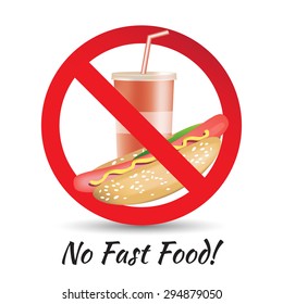 No Fast Food, Prohibition Sign. Vector Illusration