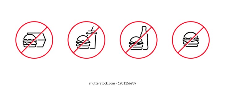 No fast food sign or no eating icon flat in black and red. Forbidden symbol simple on isolated white background. EPS 10 vector