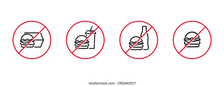 No fast food sign or no eating icon flat in black and red. Forbidden symbol simple on isolated white background. EPS 10 vector