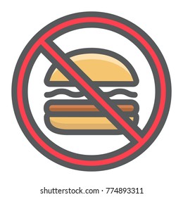 No fastfood filled outline icon, fitness and sport, unhealthy food sign vector graphics, a colorful line pattern on a white background, eps 10.