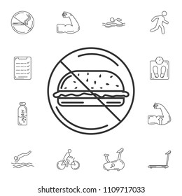 No fastfood icon. Simple element illustration. No fastfood symbol design from Gym and Health collection set. Can be used for web and mobile on white background