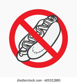 No Fastfood Sign cartoon vector, No HotDog Allowed sign