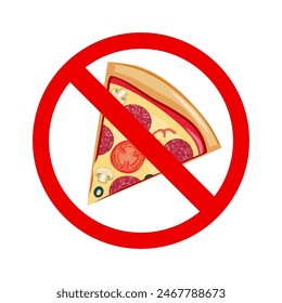 No Fastfood Sign No Pizza Allowed sign. Vector illustration in flat style