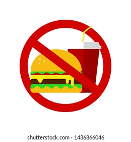 No fastfood sign. prohibited hamburger and cola. Proper nutrition, food healthcare. unhealthy products, icon, logo of  NO fast food for web. vector eps10