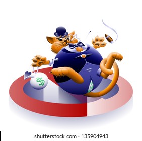 No Fat Cats 2 - The Corporate Or Wall Street Fat Cat. The Millionaire, Billionaire Big Money Man Banker. Symbol Of Greed & Corruption. Vector Contains Gradient Mesh.