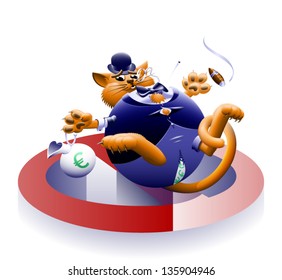 No Fat Cats 2 - The Corporate Or Wall Street Fat Cat. The Millionaire, Billionaire Big Money Man Banker. Symbol Of Greed & Corruption. Vector Contains Gradient Mesh.