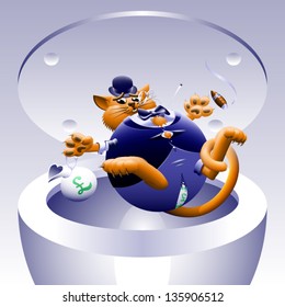 No Fat Cats 4: Cat In The Can - The Corporate Or Wall Street Fat Cat. The Millionaire, Billionaire Big Money Man Banker. Symbol Of Greed & Corruption. Vector Contains Gradient Mesh.