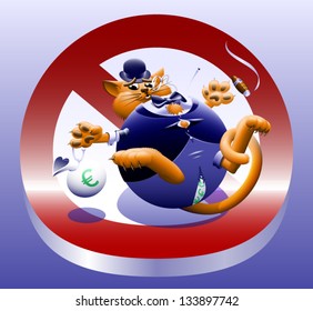 No Fat Cats - The Corporate Or Wall Street Fat Cat. The Millionaire, Billionaire Big Money Man Banker. Symbol Of Greed & Corruption. Vector Contains Gradient Mesh.