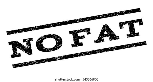 No Fat watermark stamp. Text tag between parallel lines with grunge design style. Rubber seal stamp with unclean texture. Vector black color ink imprint on a white background.