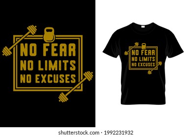 No fear no limit no excuses t shirt design, Gym t shirt design