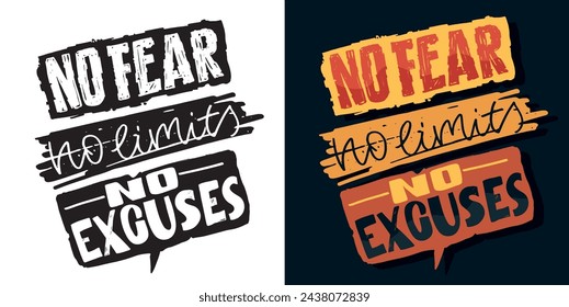 No fear, no limits. Set with hand drawn lettering quotes in modern calligraphy style. Slogans for print and poster design. Vector