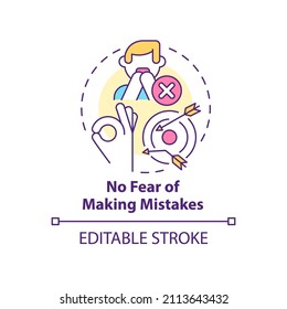 No fear of making mistakes concept icon. Employee happiness importance abstract idea thin line illustration. Isolated outline drawing. Editable stroke. Arial, Myriad Pro-Bold fonts used